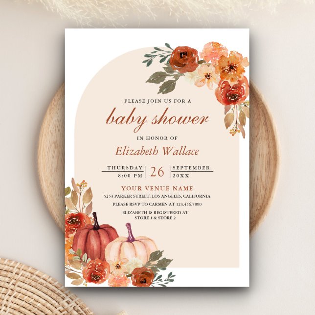 Invitación Earthy Floral Terracotta Pumpkin Baby Shower (Subido por el creador)
