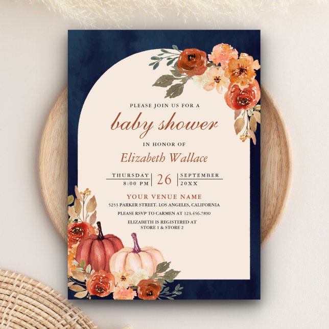 Invitación Earthy Floral Terracotta Pumpkin NavBaby Shower (Subido por el creador)