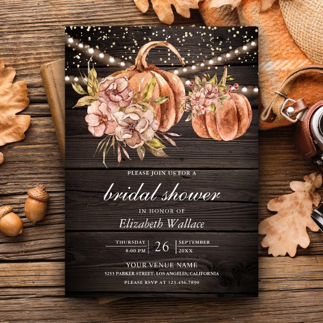 Invitación Earthy Floral Wood Boho Pumpkin Bridal Shower (Subido por el creador)