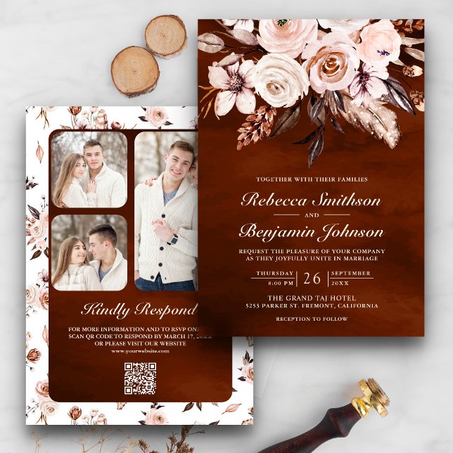 Invitación Earthy Ivory Floral QR Código Terracotta Boda (Subido por el creador)
