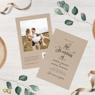 Invitación Earthy Kraft Vintage Typography QR Code Boda