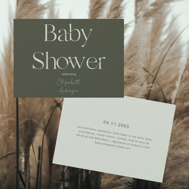 Invitación Earthy Modern Deep Green Baby Shower (Subido por el creador)