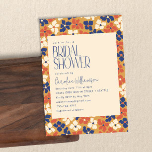 Invitación Earthy Moderne Blue Yellow Red Floral Bridal Showe
