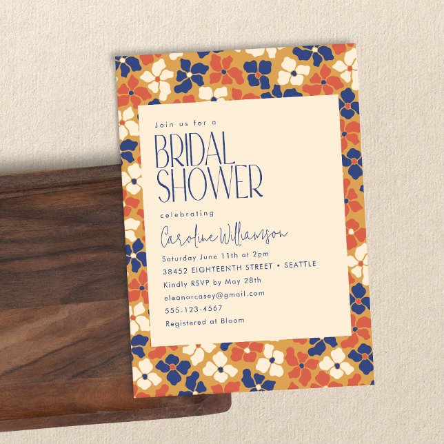 Invitación Earthy Moderne Blue Yellow Red Floral Bridal Showe (Subido por el creador)