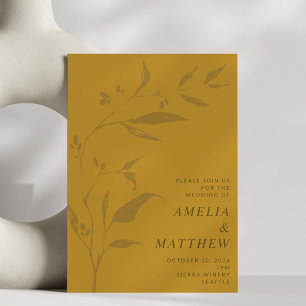 Invitación Earthy Mustard Yellow Botanical Silhouette Boda