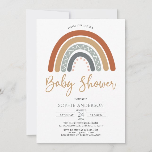 Invitación Earthy Muted Tones Boho Rainbow Baby Shower (Anverso)