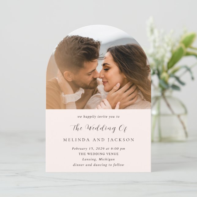 Invitación Earthy Neutral Photo Modern Wedding (Anverso de pie)