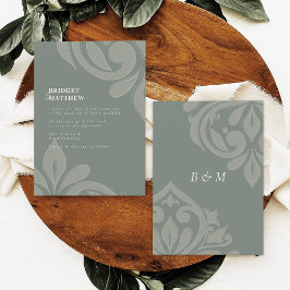 Invitación Earthy Olive Tasteful Classic Damask Wedding