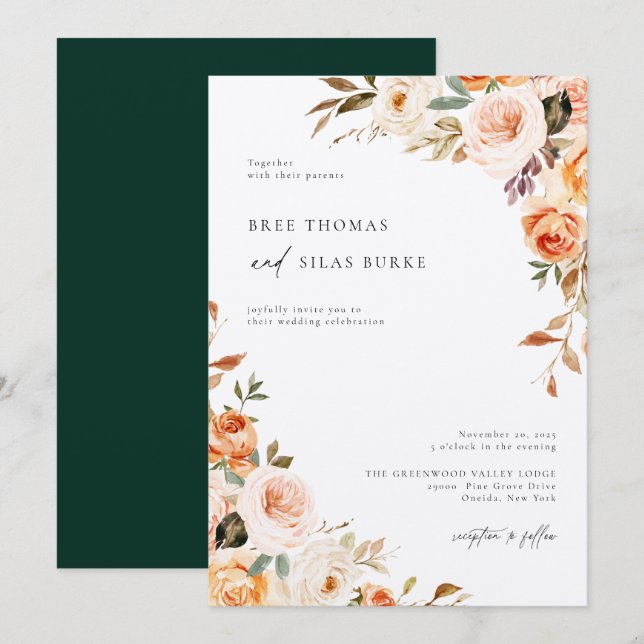 Invitación Earthy Otoño Boda Botánico Floral (Anverso / Reverso)