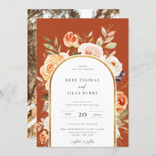 Invitación Earthy Otoño Botanical Floral Arch Frame Boda