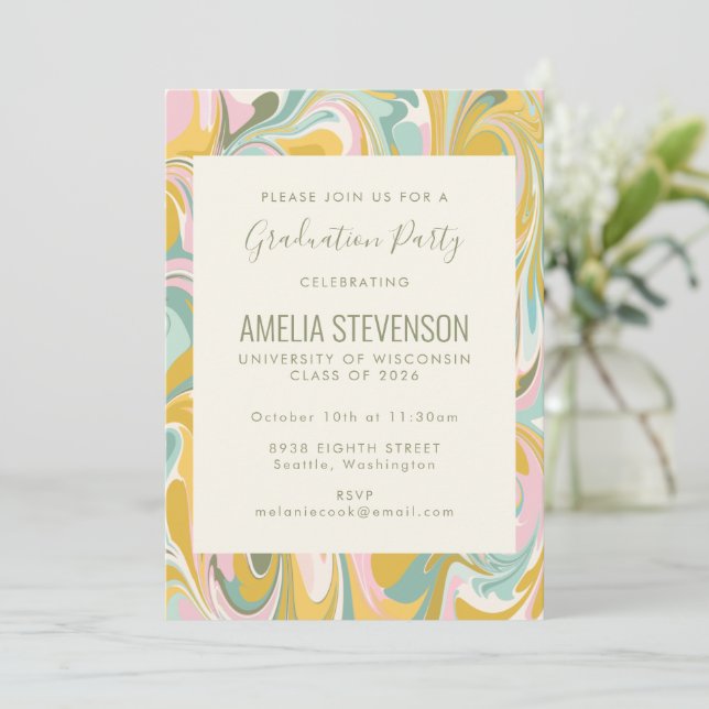 Invitación Earthy Pastel Abstract Marble Graduation Party (Anverso de pie)