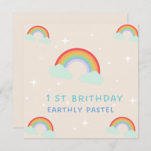 Invitación Earthy Pastel Rainbow 1º cumpleaños