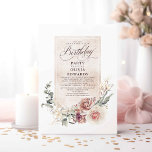 Invitación Earthy Shade Flowers Boho Elegant Birthday Party<br><div class="desc">Esta magnífica invitación a la fiesta de cumpleaños es la combinación perfecta de estilo clásico e inspirado en el boho. El sofisticado tipo de letra del guión, junto con el suave diseño botánico de tonos pastel de tierra, añade la cantidad de elegancia adecuada para ayudar a complementar el romántico tema...</div>
