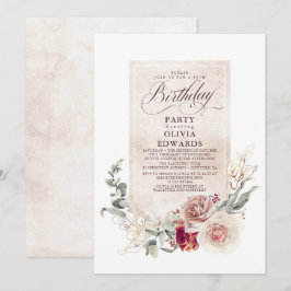 Invitación Earthy Shade Flowers Boho Elegant Birthday Party