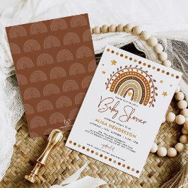 Invitación Earthy Terracotta Boho Rainbow Neutral Baby Shower