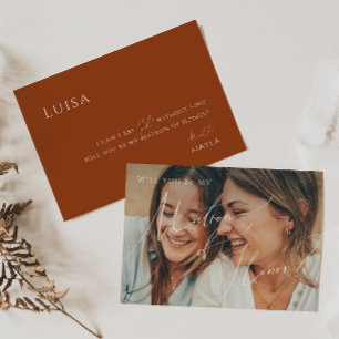 Invitación Earthy Terracotta Faded Photo Matron of Honor Card