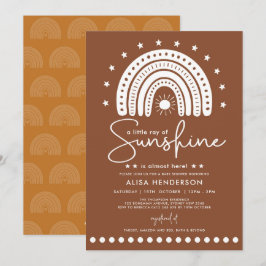 Invitación Earthy Terracotta Rainbow & Sunshine Baby Shower