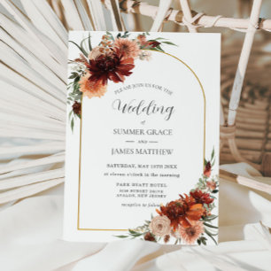 Invitación Earthy Terracotta Rust Floral Arch Boda