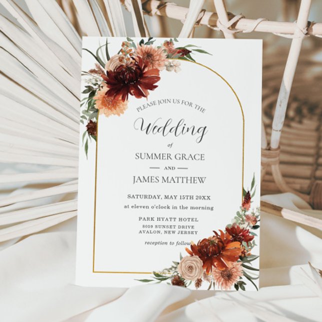Invitación Earthy Terracotta Rust Floral Arch Boda (Subido por el creador)