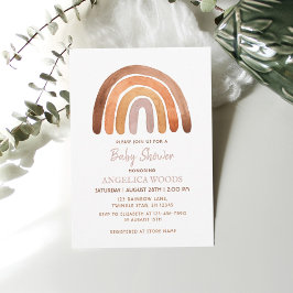 Invitación Earthy Tone Watercolor Boho Rainbow Baby Shower