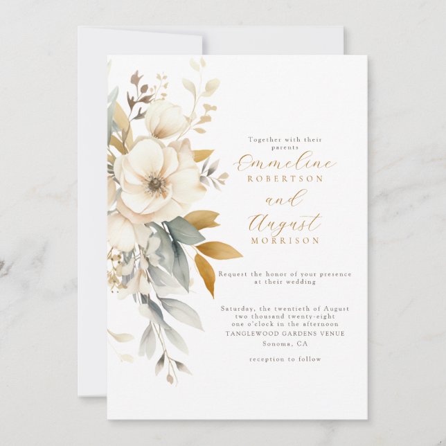 Invitación Earthy Watercolor Wildflowers Boho Boda (Anverso)
