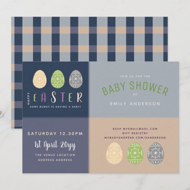 Invitación Easter Baby Shower invita a Blue Soft Pink (Anverso / Reverso)