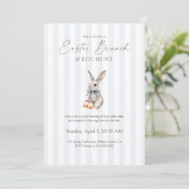 Invitación Easter Brunch and Egg Hunt Blue Stripe Bunny 
