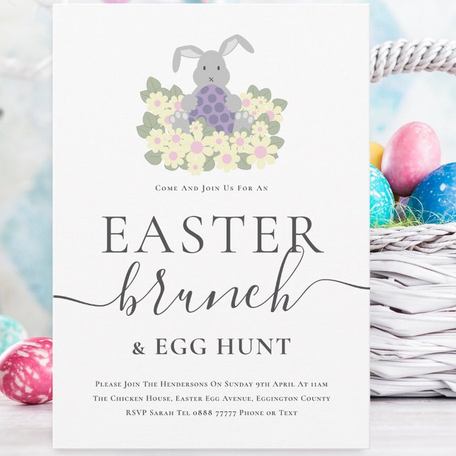 Invitación Easter Brunch and Egg Hunt Cute Bunny (Cute easter bunny egg hunt and brunch spring party invitation )
