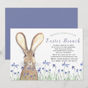 Invitación Easter Brunch Bunny Rabbit Bluebells Floral