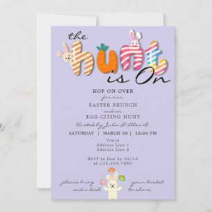 Invitación Easter Brunch Egg Hunt Bunny Colorful Lavender