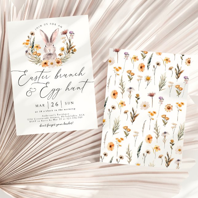 Invitación Easter Brunch Egg Hunt Bunny Wildflower Floral (Subido por el creador)