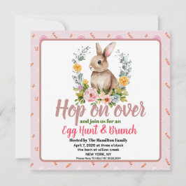 Invitación Easter Brunch & Egg Hunt Floral Watercolor Bunny