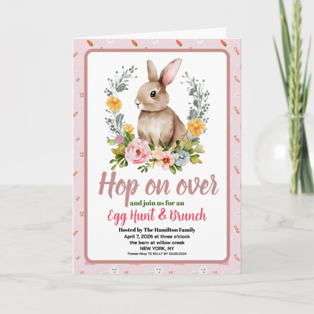 Invitación Easter Brunch & Egg Hunt Floral Watercolor Bunny  (Anverso)
