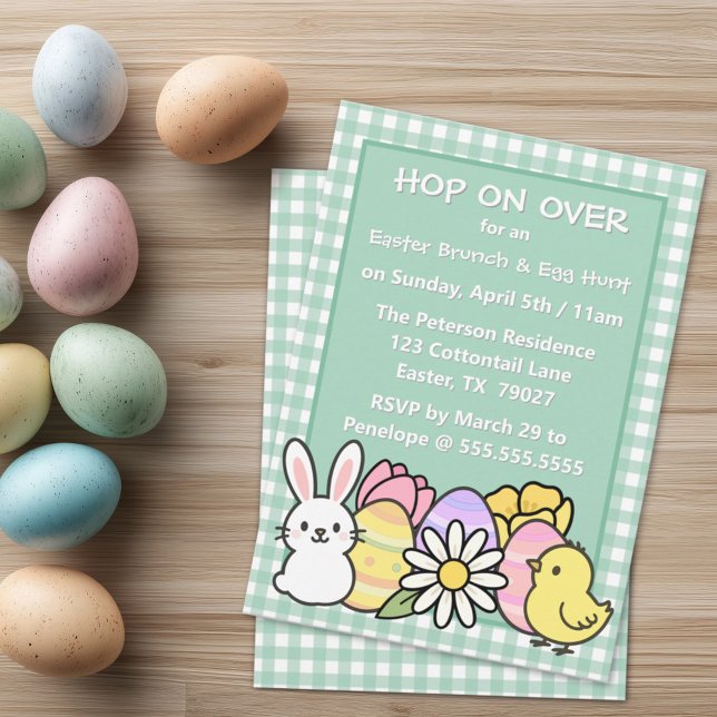 Invitación Easter Brunch & Egg Hunt Green Gingham (Subido por el creador)