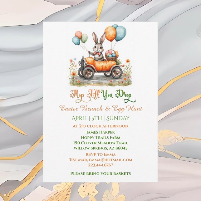 Invitación Easter Brunch & Egg Hunt | Spring Bunny Carrot Car (Easter Brunch & Egg Hunt | Spring Bunny Carrot Car Invitation)