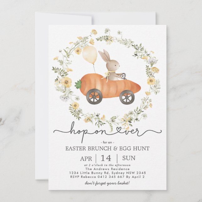 Invitación Easter Brunch & Egg Hunt | Wildflower Bunny (Anverso)