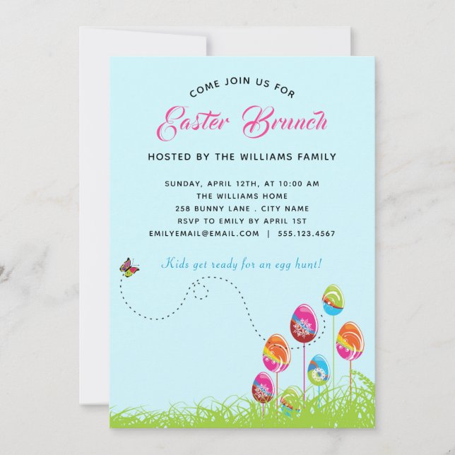 Invitación Easter Brunch Floral Eggs Personalizado moderno (Anverso)