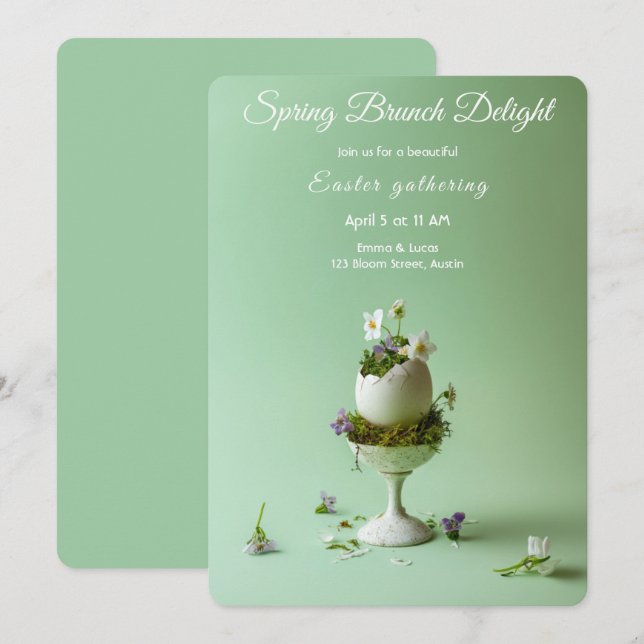 Invitación Easter Brunch Invitation Floral Egg Spring Elegant (Anverso / Reverso)