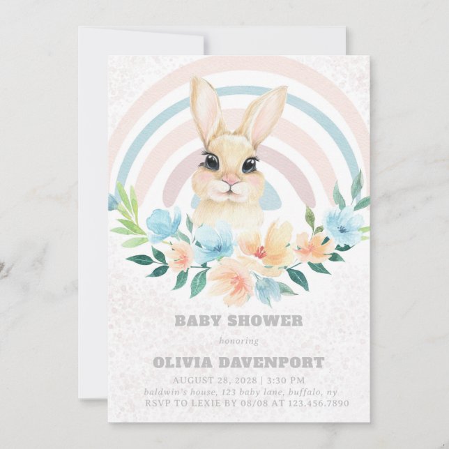 Invitación Easter Bunny Boho Chica Rainbow Baby Shower (Anverso)