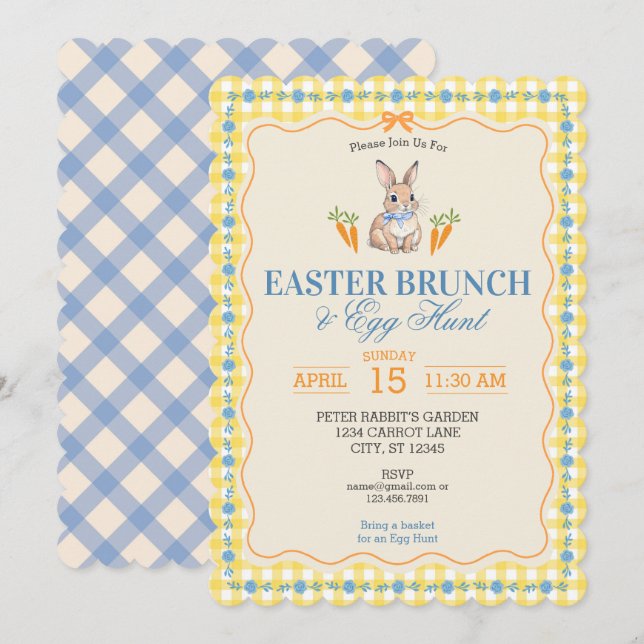 Invitación Easter Bunny Brunch Egg Hunt Celebration (yellow) (Anverso / Reverso)