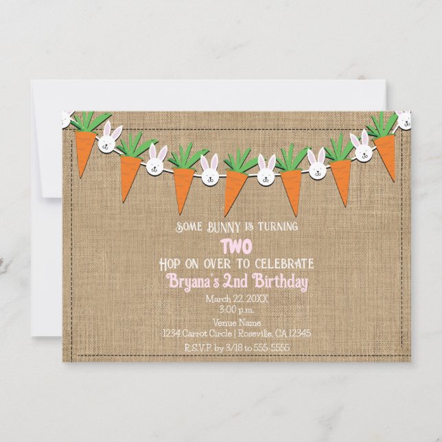 Invitación Easter Bunny & Carrots Garland Birthday Party (Anverso)