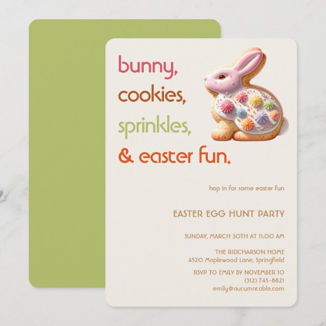 Invitación Easter Bunny Cookie Invitation | Kids Easter Party (Anverso / Reverso)