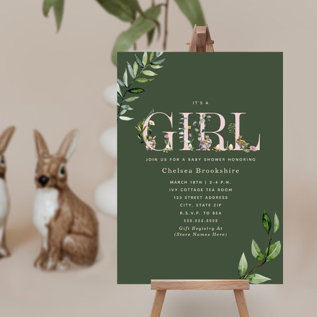 Invitación Easter Bunny Eggs Green Chica Baby Shower (Subido por el creador)