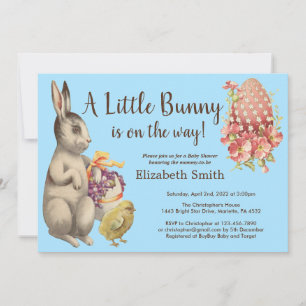 Invitación Easter Bunny Rabbit & Chicken Blue Baby Shower