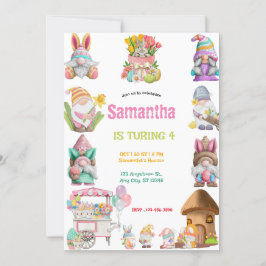 Invitación Easter Egg Gnomes Birthday girls 