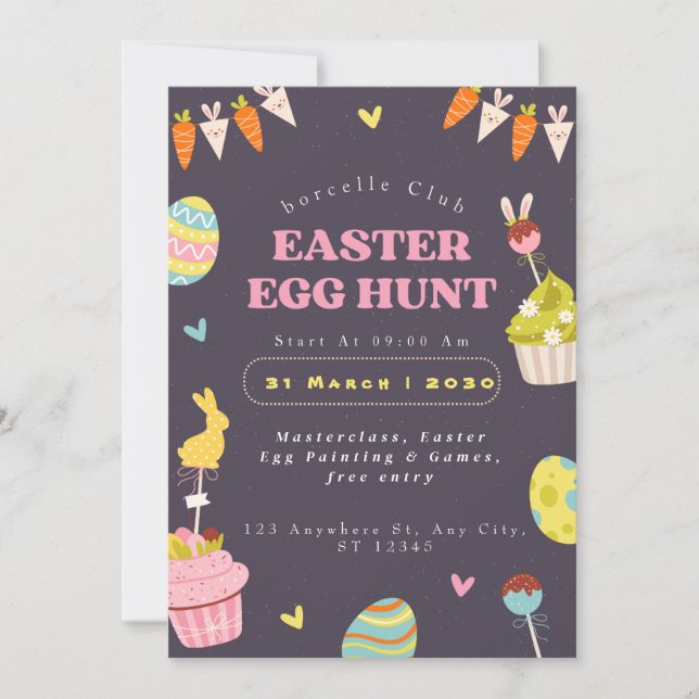 Invitación Easter Egg Hunt Invitation, Easter Bunny Invit (Anverso)