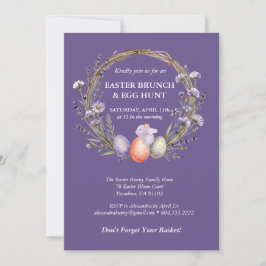 Invitación Easter Egg Hunt Watercolor Lavender Cute Bunny