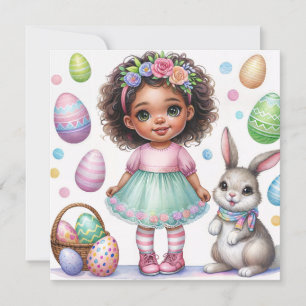 Invitación Easter Eggs Black Chica Bunny Watercolor