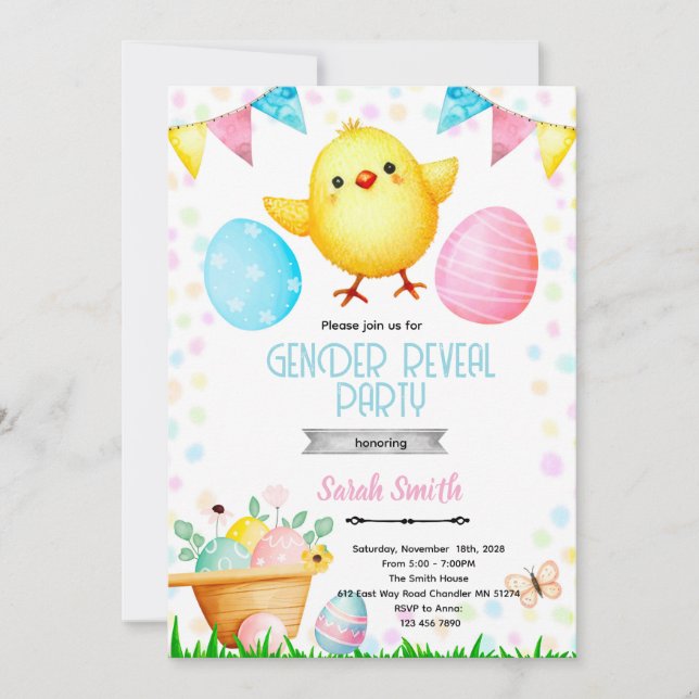 Invitación Easter Gender Reveal Party Invitation (Anverso)
