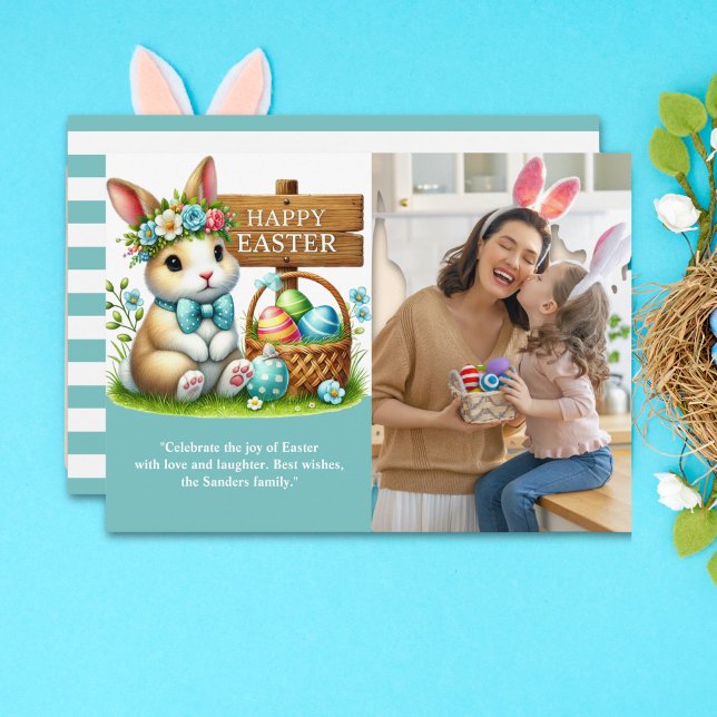 Invitación Easter Greetings! Adorable Bunny with Family Photo (Subido por el creador)